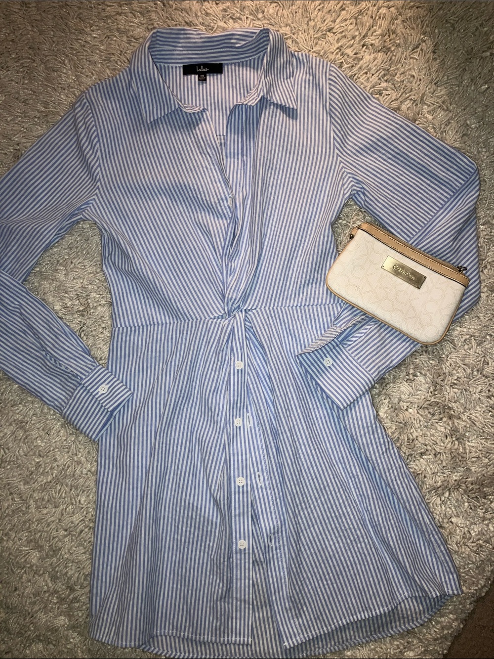 Lulu's Blue & White Striped Long Sleeve Shirt Dress